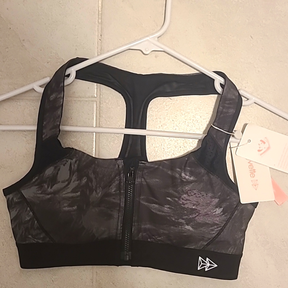 Yvette Front-Zip Racerback Sports Bra in Medium Charcoal RUNS SMALL
